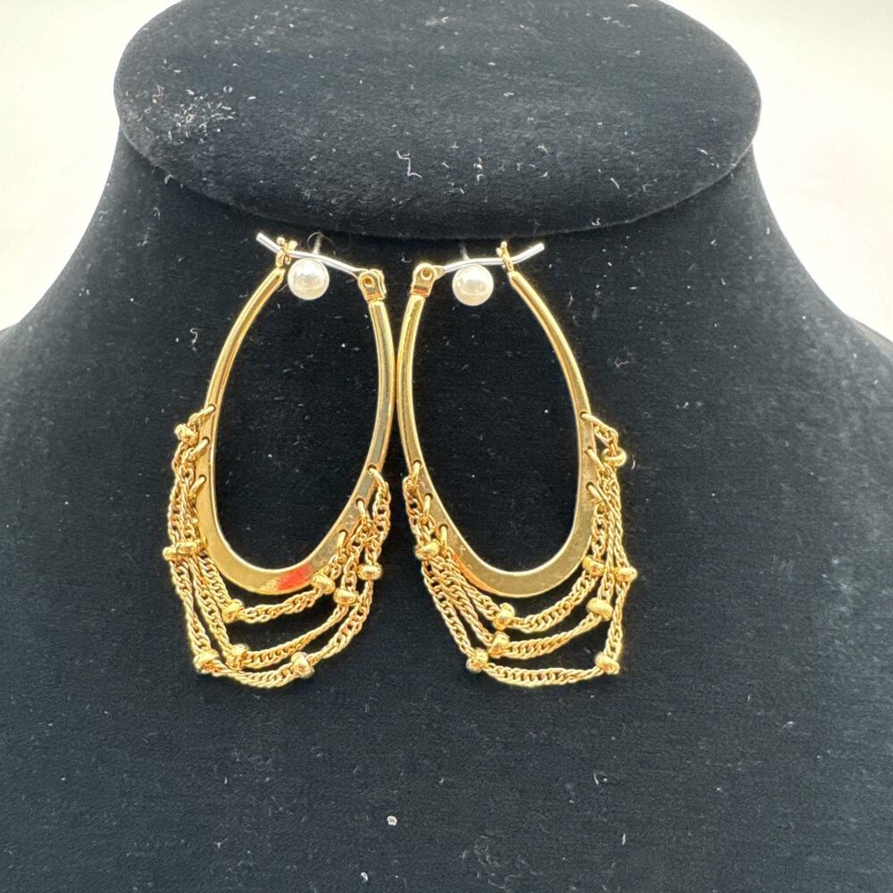 Tai You’re My Inspiration Brass/Gold Tone Oval Dangle Drop Chain Earrings
